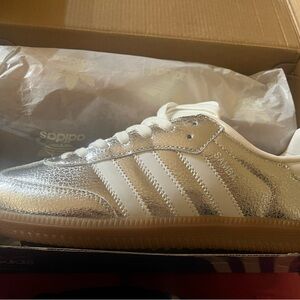 Adidas Samba Metallic Silver and White Sneakers